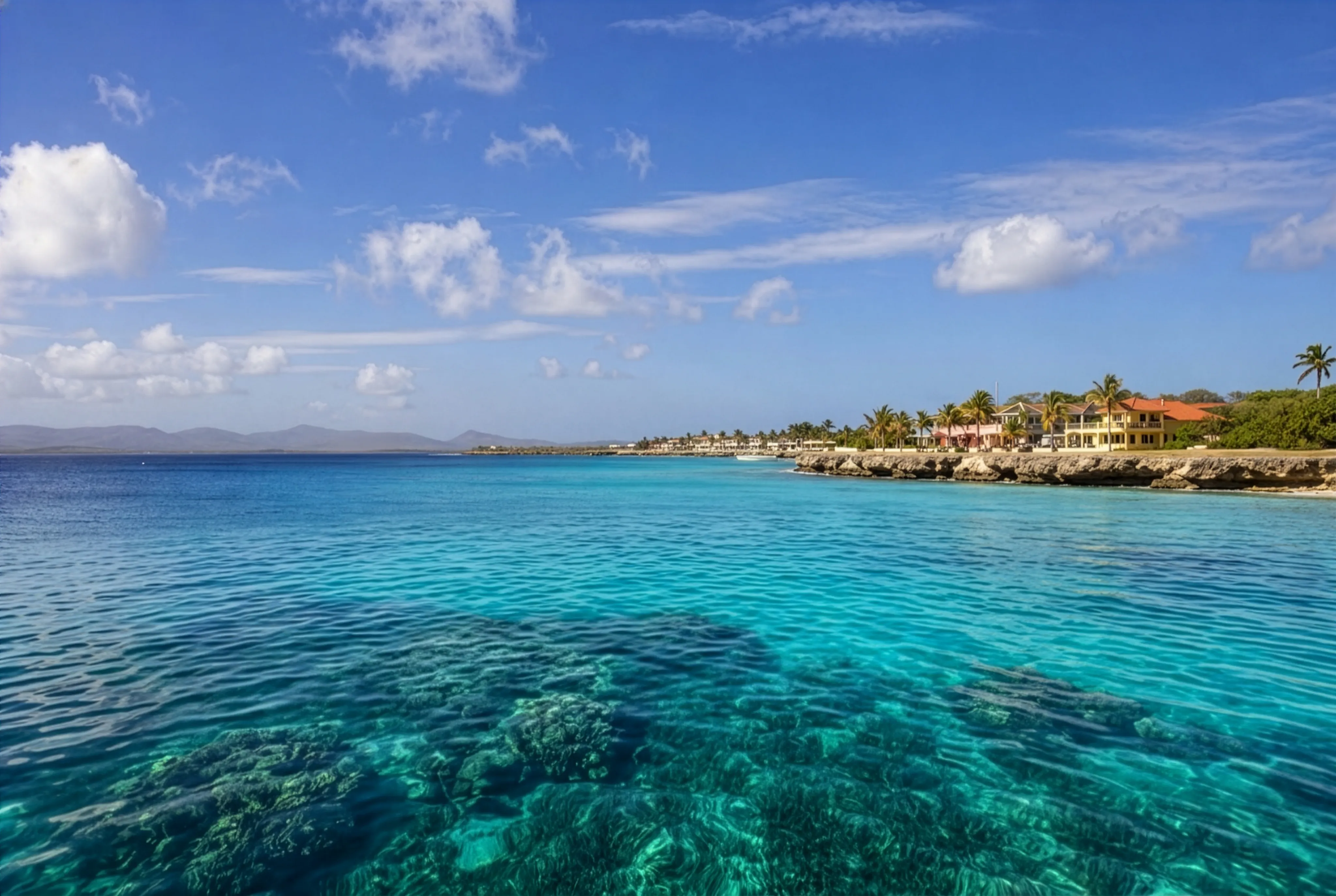 Turquoise water voor de kust van Bonaire